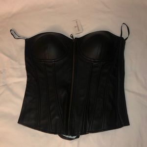 Faux leather strapless bustier top